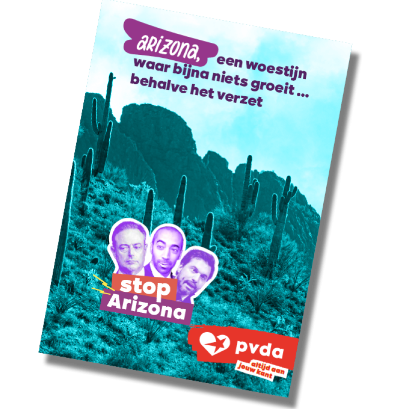 Cover van de brochure "Arizona, een woestijn waar bijna niets groeit ... behalve het verzet"