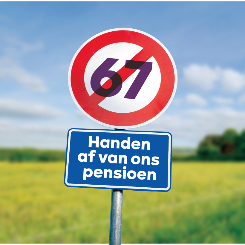 Een verkeersbord met het doorgehaalde getal 67.