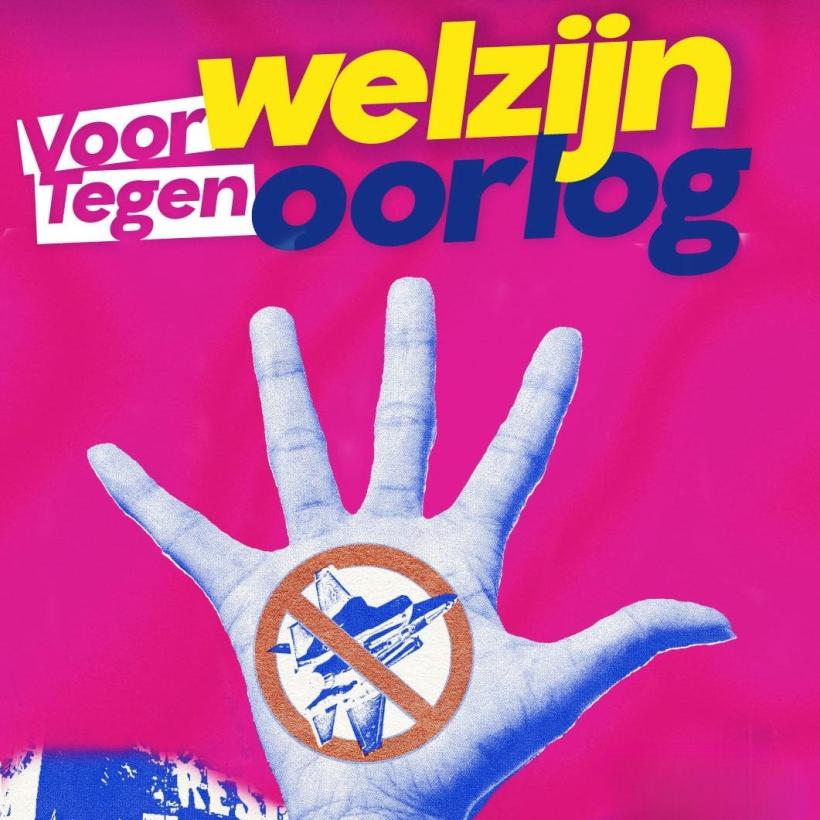 affiche van vredesbetoging ‘voor welzijn, tegen oorlog’