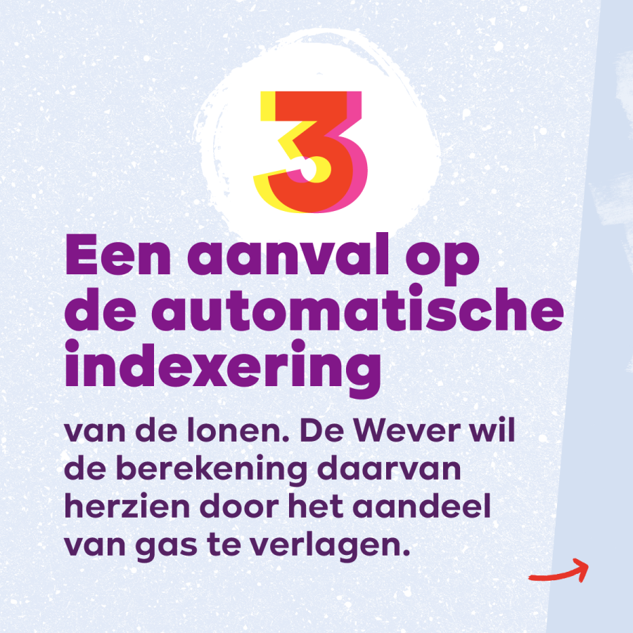Beeld 5. 3/ → Een aanval op de automatische indexering van de lonen. De Wever wil de berekening daarvan herzien door het aandeel van gas te verlagen.