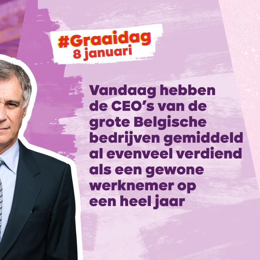 Graaidag  8 januari Een CEO van een groot Belgisch bedrijf heeft vandaag al verdiend wat een gemiddelde werknemer verdient op een jaar