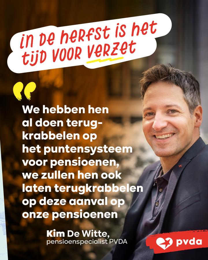 Beeld 7: In de herfst is het tijd voor verzet. “We hebben hen al doen terugkrabbelen op het puntensysteem voor pensioenen, we zullen hen ook laten terugkrabbelen op deze aanval op onze pensioenen.”