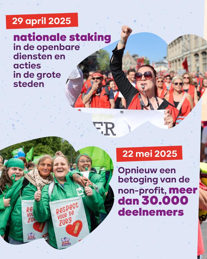 29 april 2025 nationale staking in de openbare diensten en acties in de grote steden 22 mei 2025 opnieuw een betoging van de non-profit, meer dan 30.000 deelnemers