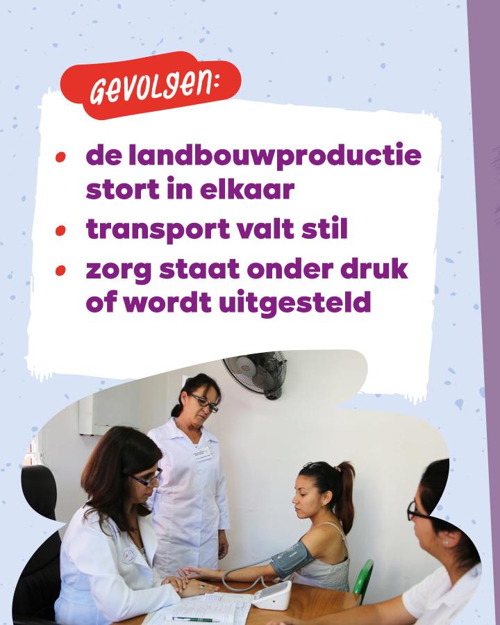 Beeld 5: Gevolgen: de landbouwproductie stort in elkaar, transport valt stil, zorg staat onder druk of wordt uitgesteld