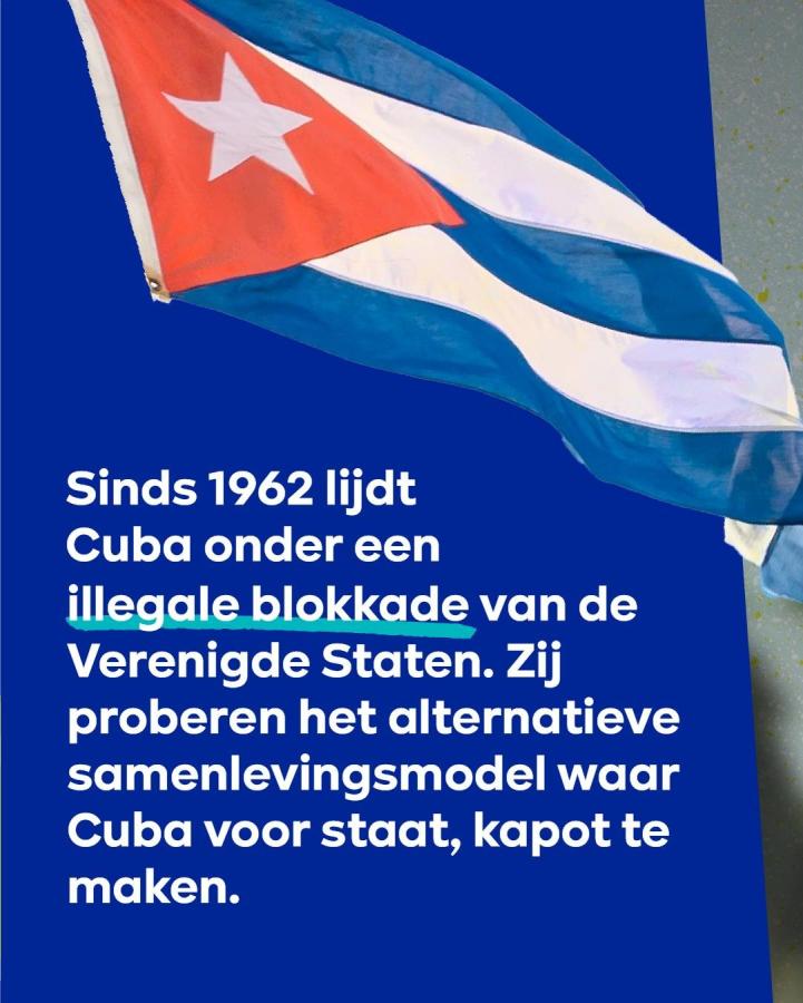 beeld 2: Sinds 1962 lijdt Cuba onder een illegale blokkade van de Verenigde Staten. Zij proberen het alternatieve samenlevingsmodel waar Cuba voor staat, kapot te maken.