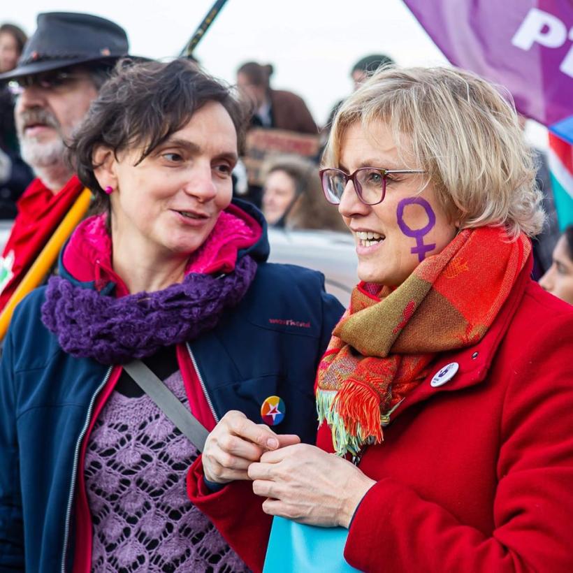 Sofie Merckx op een betoging voor vrouwenrechten