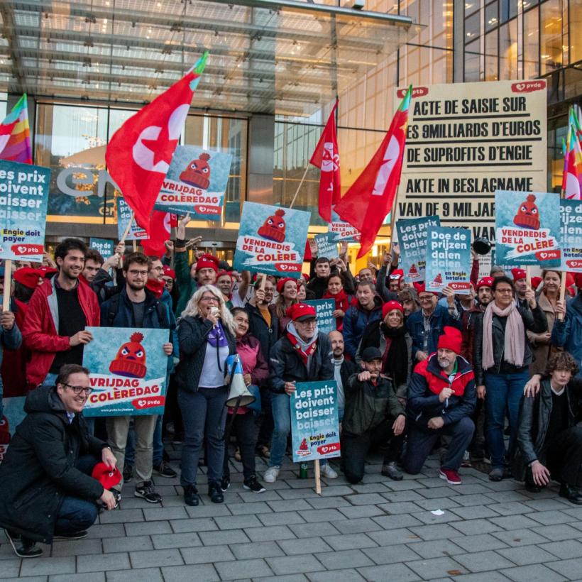 PVDA voert actie aan hoofdkantoor Engie: “Wij willen geen schamele cheques, maar een prijsblokkering”