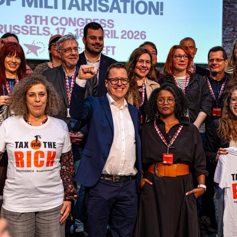 Groepsfoto van het vernieuwde verkozen politieke secretariaat van de Partij van Europees Links