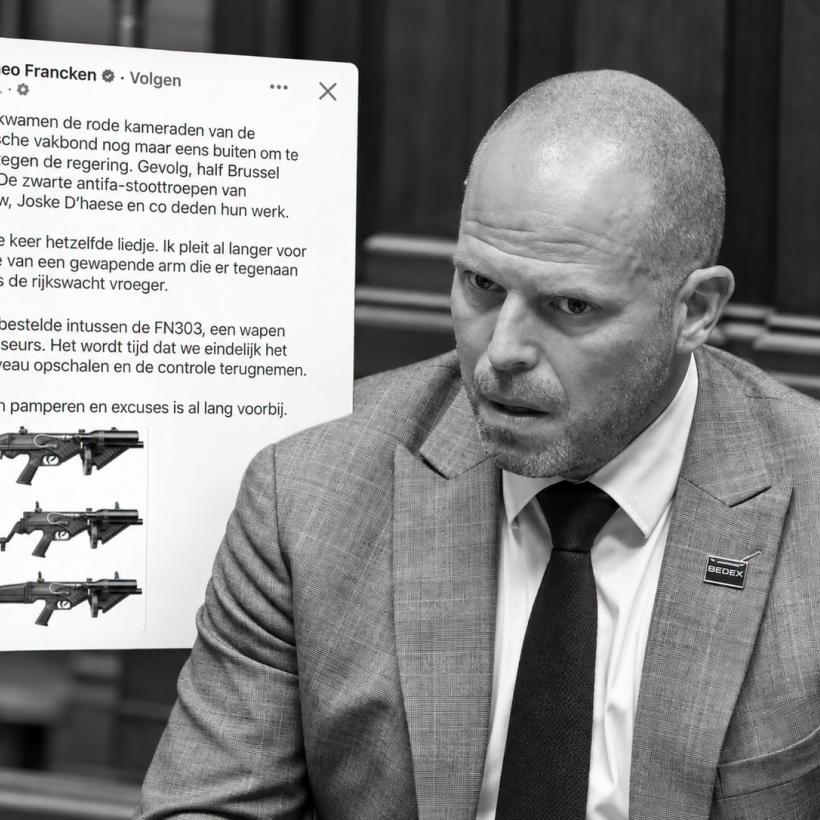 Beeldmontage van Theo Francken en zijn bericht op sociale media