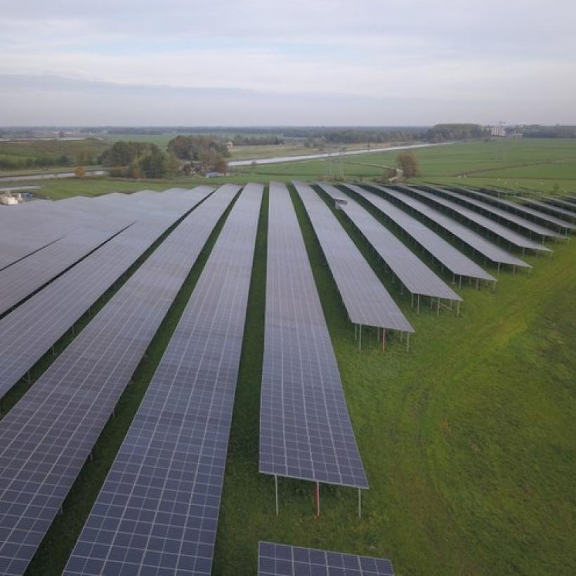 Een veld zonnepanelen.
