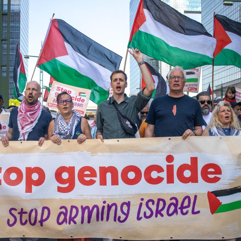 PVDA-blok tijdens de betoging voor Palestina.