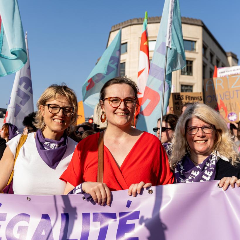 Le 8 mars, Zelle, le mouvement de femmes du PTB, se mobilise avec le Collectif 8 Mars. (Photo Solidaire, Bruno Bauwens)