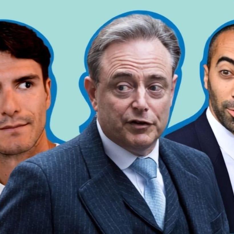 Fotomontage van Conner Rousseau, Bart De Wever en Sammy Mahdi